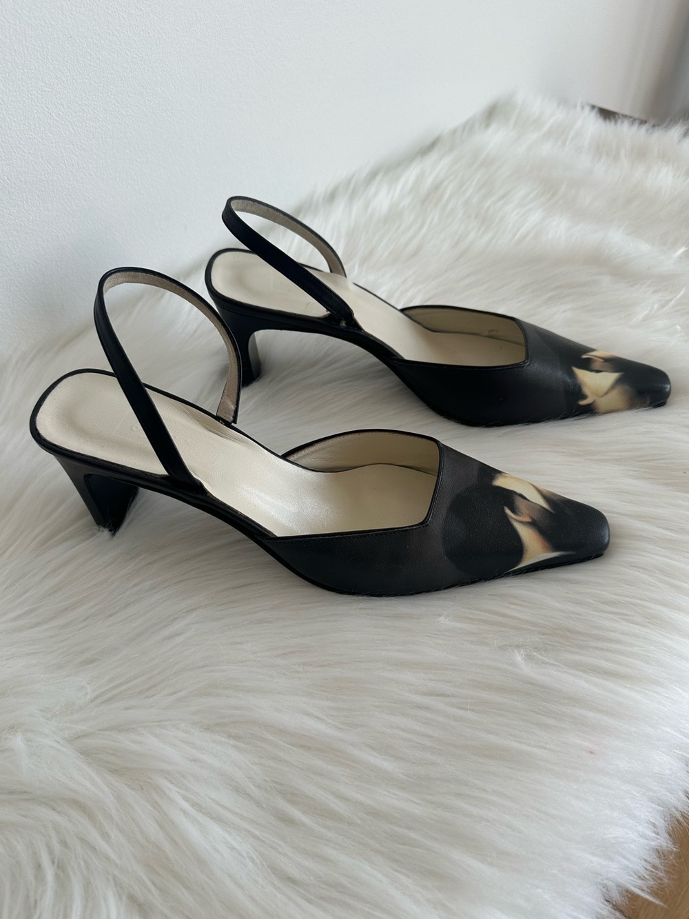 Icon Women’s Navy Art Print “The Kiss” Leather Block Heeled Sling Back Size 7.5 - Picture 4 of 8